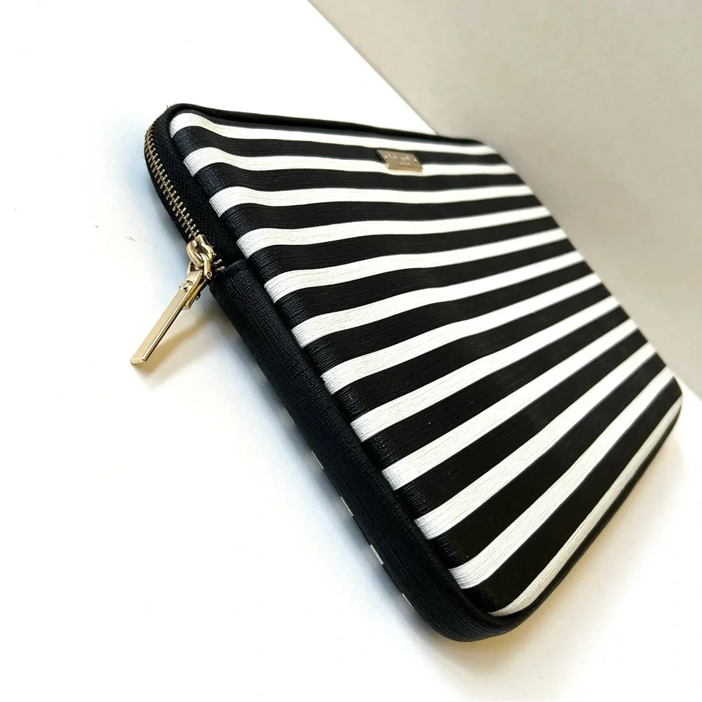 Kate Spade Black and White Striped Tablet Sleeve Like New